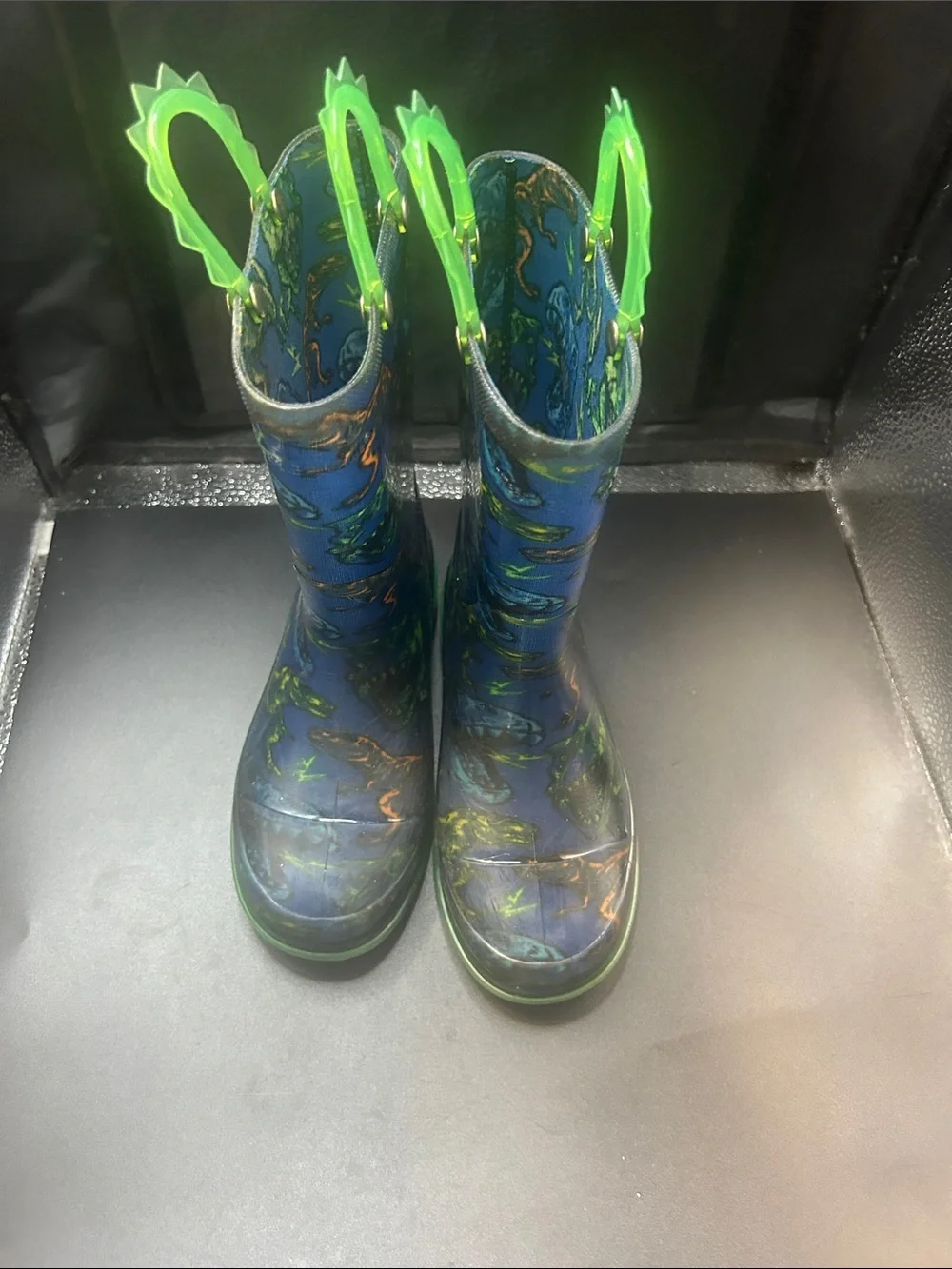 Western Chief Kids Blue Dino Rain & Snow Boots with Green Handles